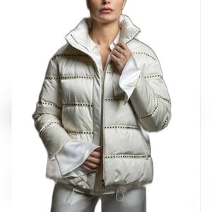 Diomi Down Puffer Jacket Coat Alanis Cream Silver Studded Brazil Luxury Ski S